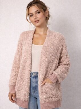 Umgee Dusty Pink Bouclé Open-Front Cardigan